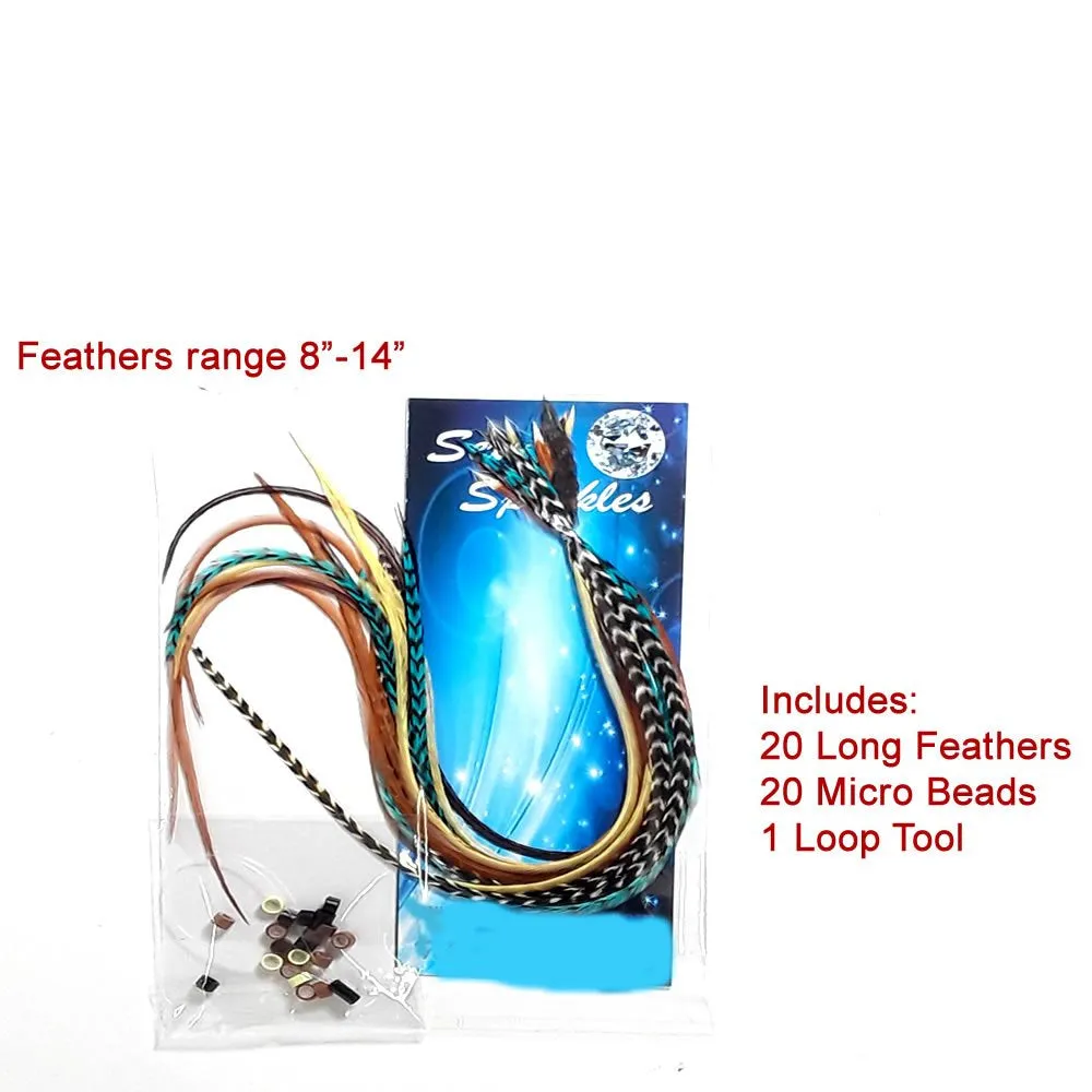 - Feather Hair Extensions, 20 Hair Feathers 8-11 Inches with 20 Beads and Loop Tool Kit