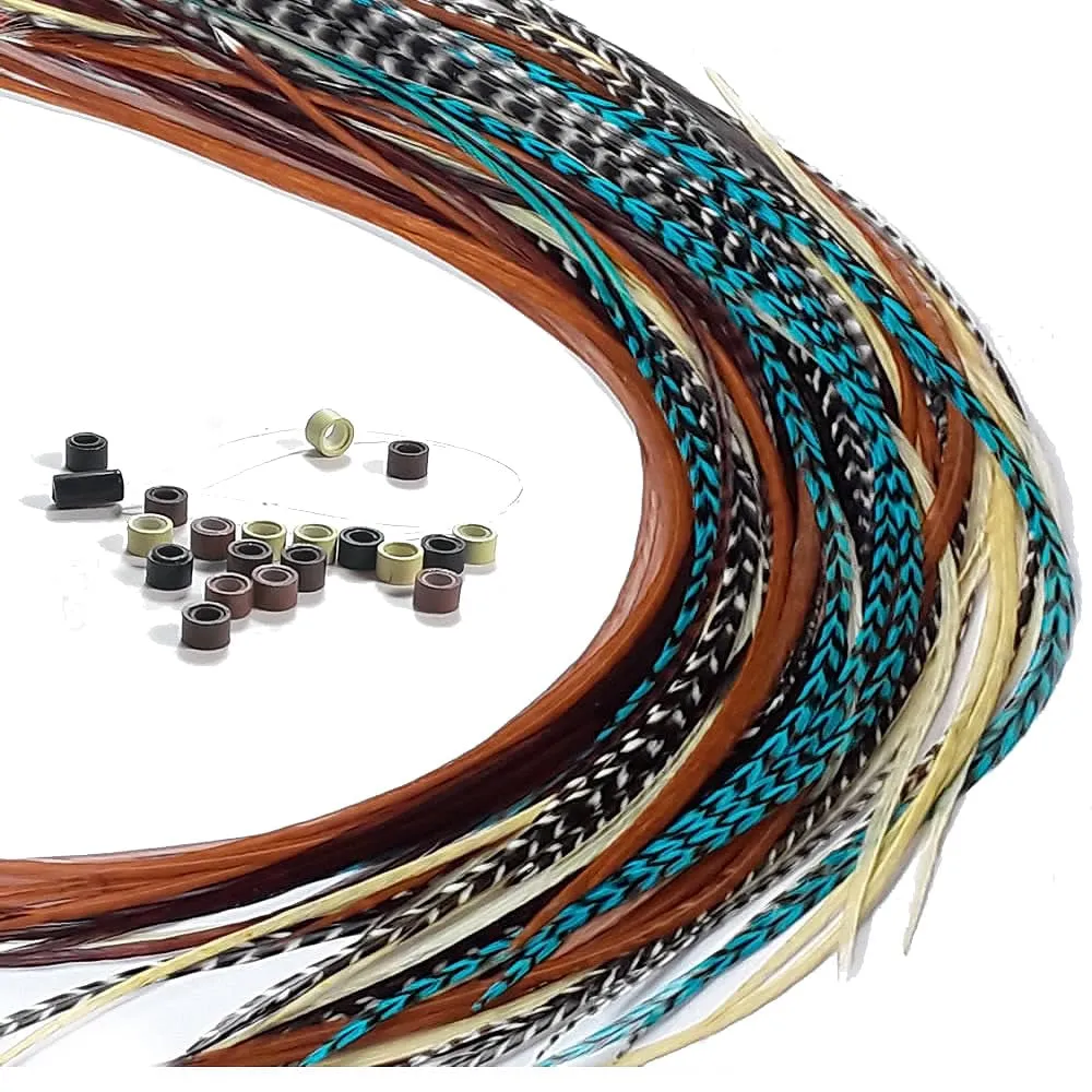 - Feather Hair Extensions, 20 Hair Feathers 8-11 Inches with 20 Beads and Loop Tool Kit