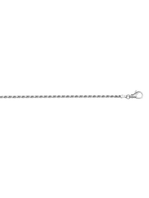 10, 14 Karat White Gold Solid Diamond Cut Rope 1.3 mm Italian Bracelet