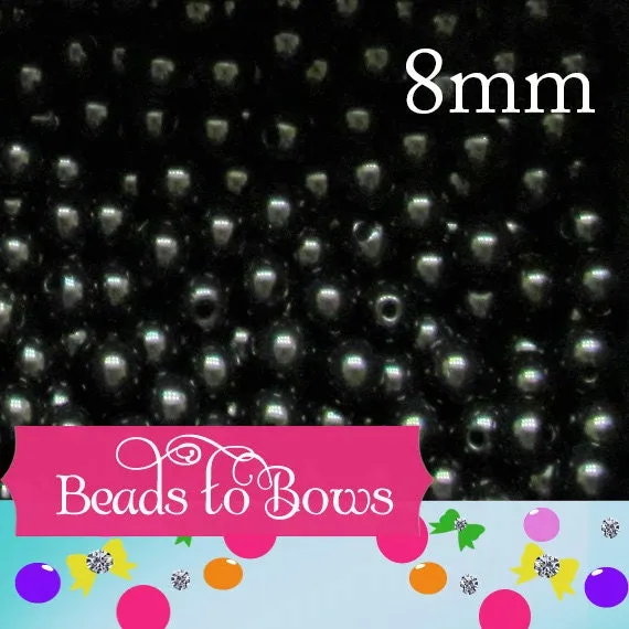 100 Black Gumball 8mm Beads, Bubblegum Beads, Round Beads, Solid Acrylic Beads, Black Bubble Gum Beads, Bubblegum Necklace Supply Beads