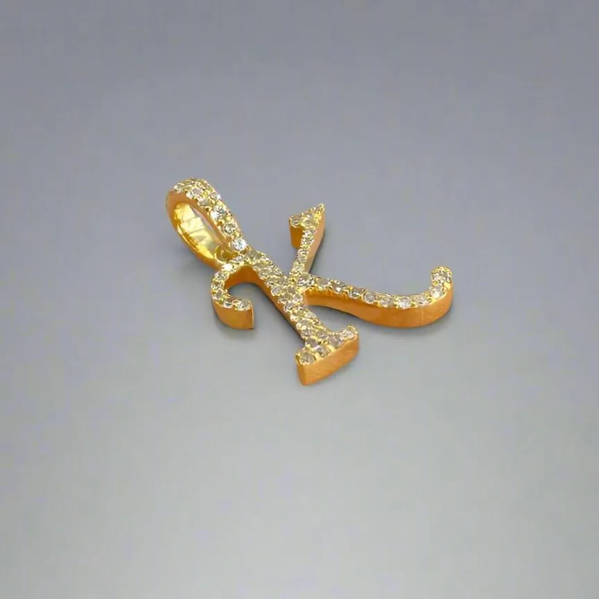 10K Cursive Initial Letter Diamond Pendants - SP20056