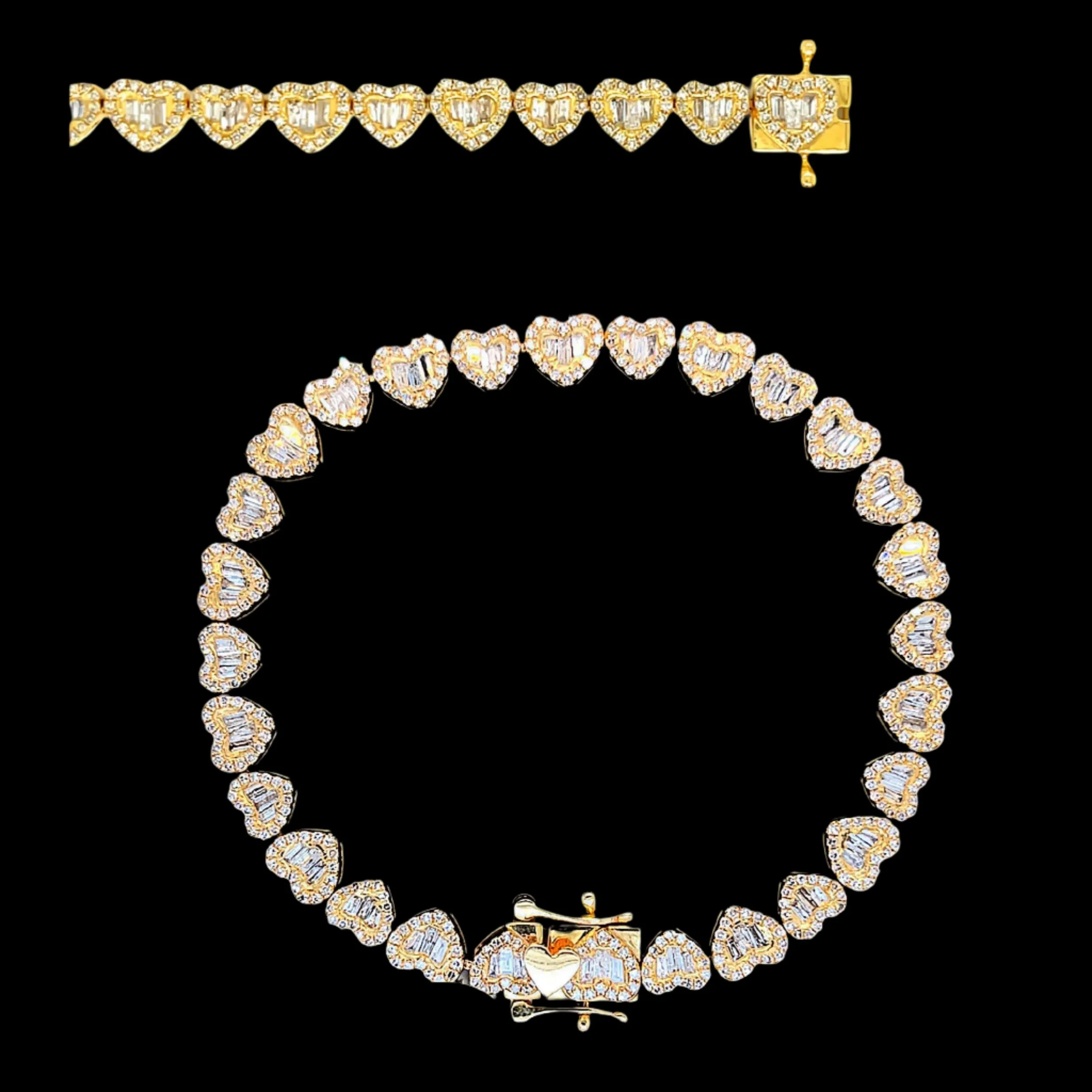 10K Gold 6.5MM Adore Heart Link Natural Diamond Baguette Bracelet 7" - SBR25969