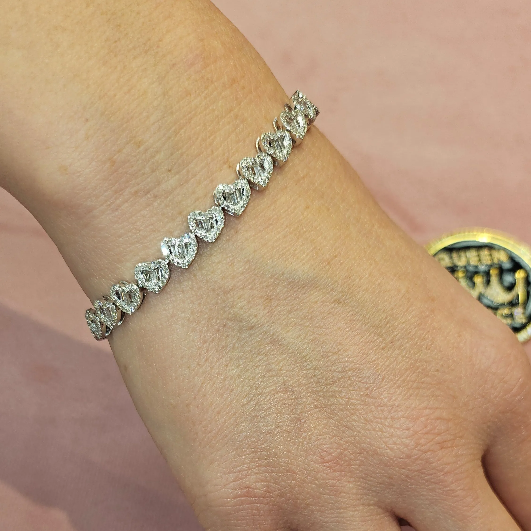10K Gold 6.5MM Adore Heart Link Natural Diamond Baguette Bracelet 7" - SBR25969