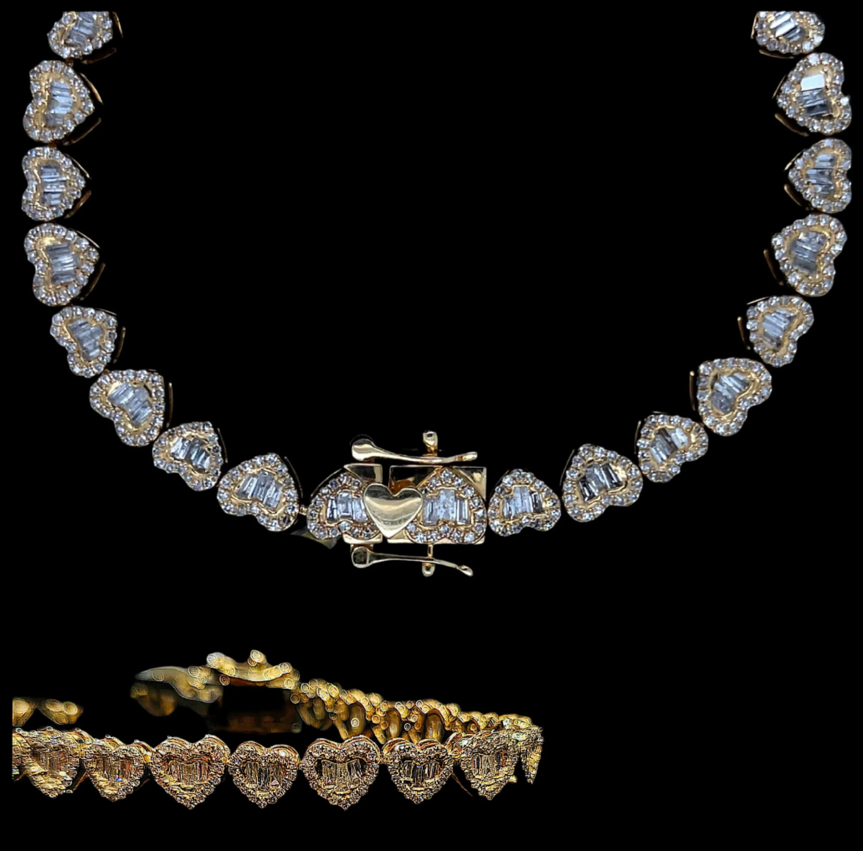 10K Gold 6.5MM Adore Heart Link Natural Diamond Baguette Bracelet 7" - SBR25969