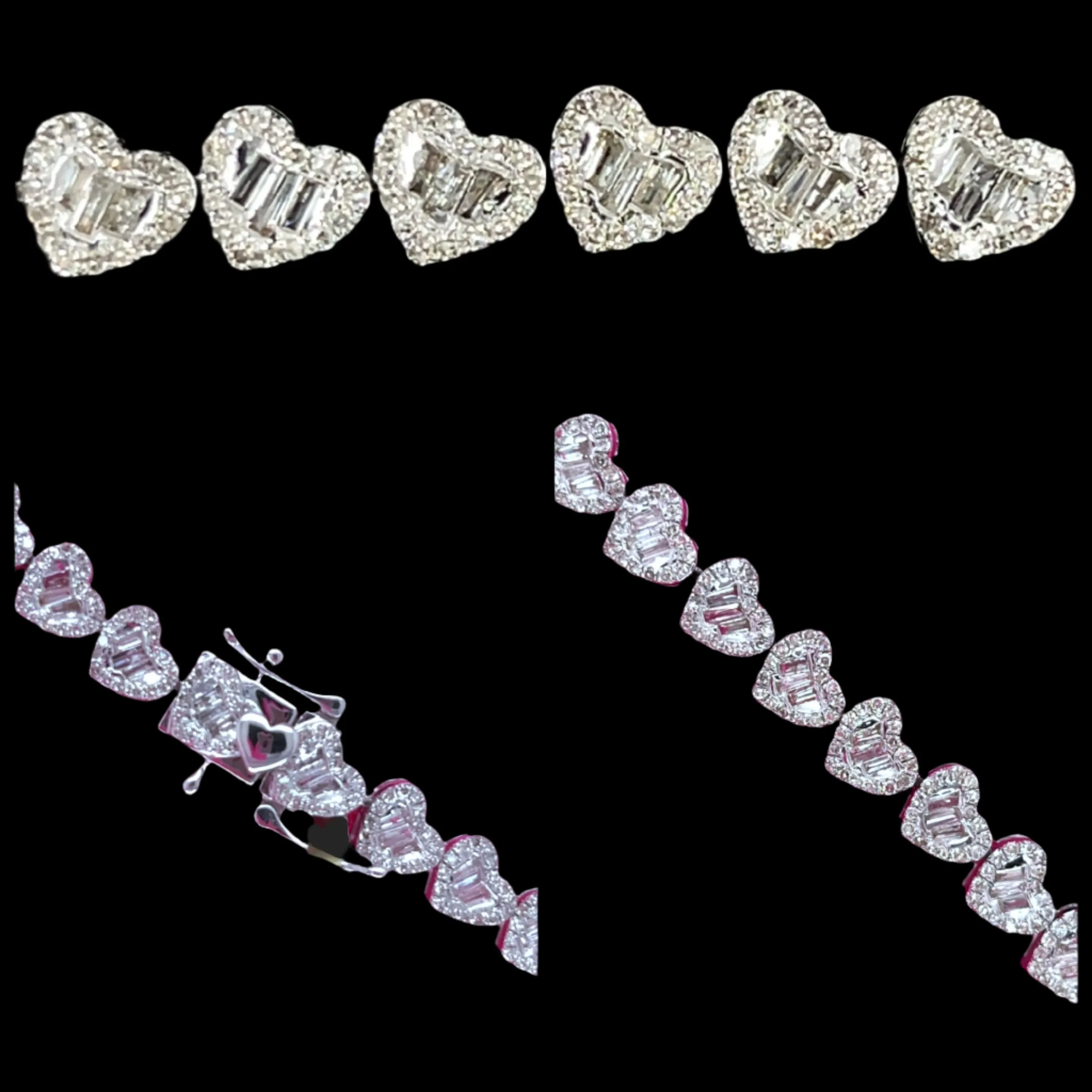 10K Gold 6.5MM Adore Heart Link Natural Diamond Baguette Bracelet 7" - SBR25969