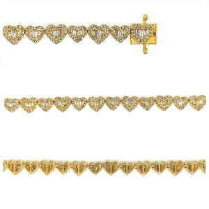 10K Gold 6.5MM Adore Heart Link Natural Diamond Baguette Bracelet 7" - SBR25969