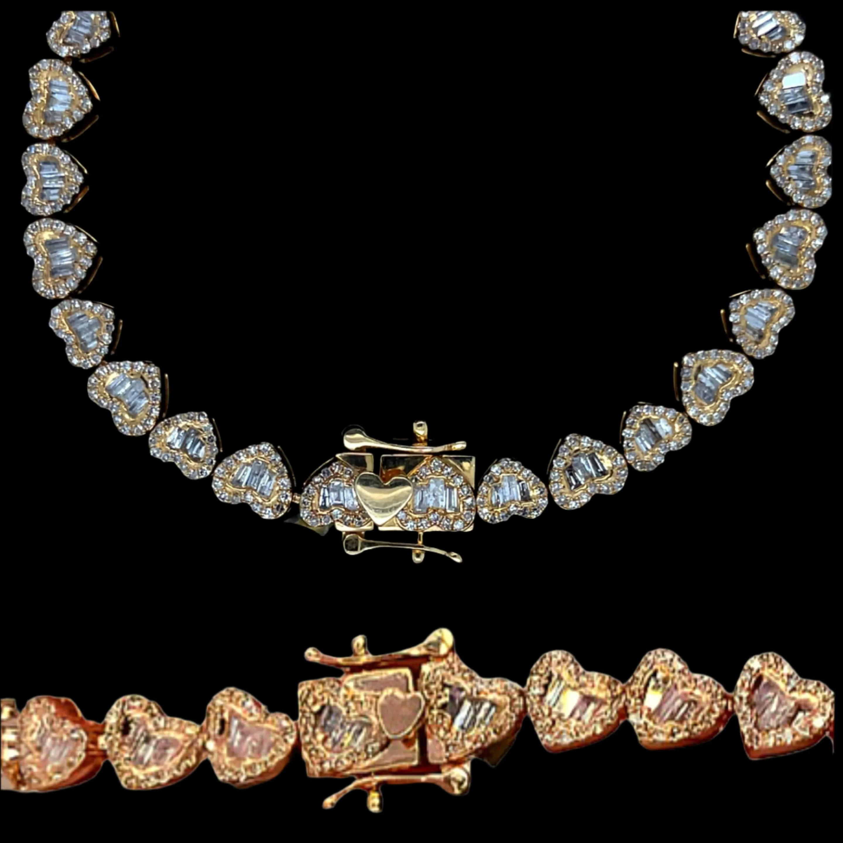 10K Gold 6.5MM Adore Heart Link Natural Diamond Baguette Bracelet 7" - SBR25969