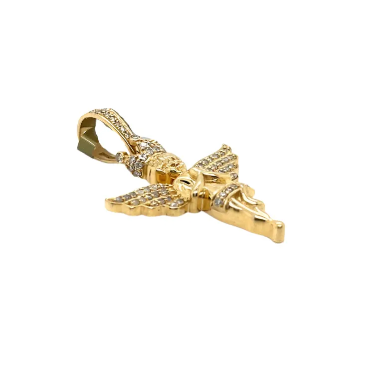 10k Gold Praying Baby Angel with Crown Pendant featuring .45ct of Real Round Natural Diamonds -SP10884