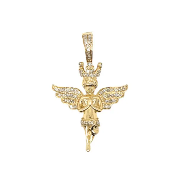 10k Gold Praying Baby Angel with Crown Pendant featuring .45ct of Real Round Natural Diamonds -SP10884