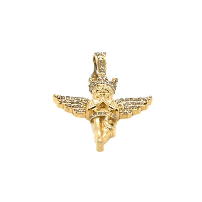 10k Gold Praying Baby Angel with Crown Pendant featuring .45ct of Real Round Natural Diamonds -SP10884