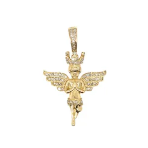 10k Gold Praying Baby Angel with Crown Pendant featuring .45ct of Real Round Natural Diamonds -SP10884