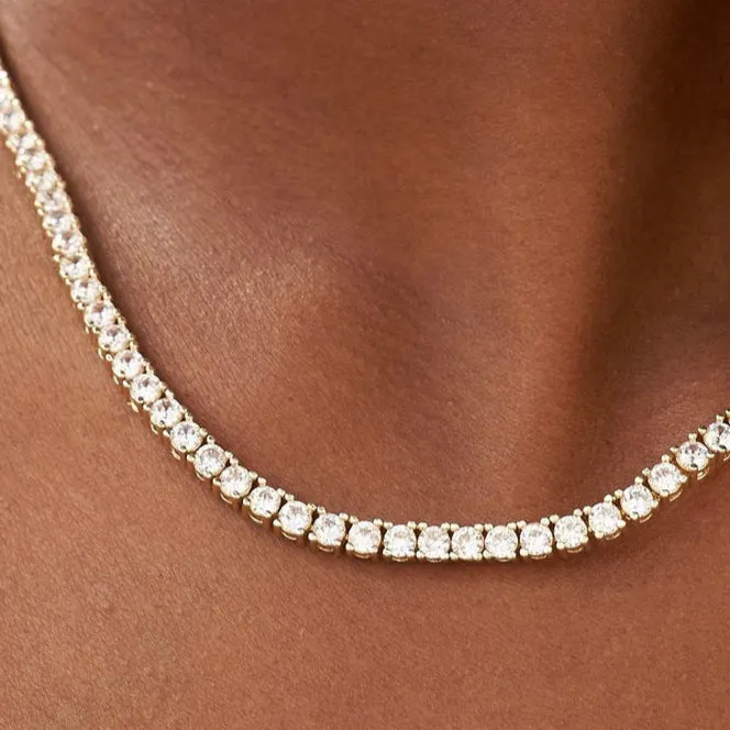 10K Gold Tennis Round Diamonds 3.5mm 18" Luxury Chain Necklace - CH0040