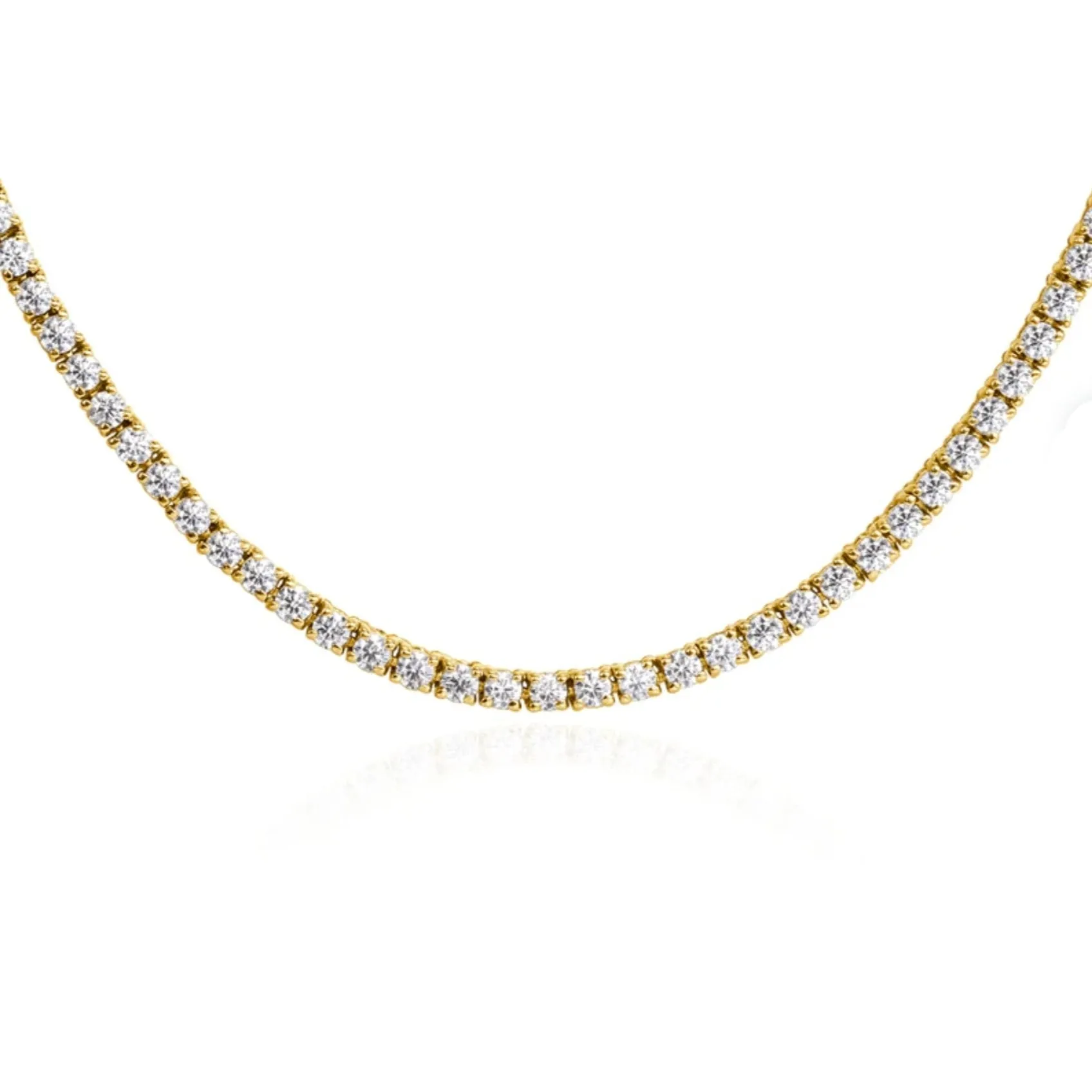 10K Gold Tennis Round Diamonds 3.5mm 18" Luxury Chain Necklace - CH0040