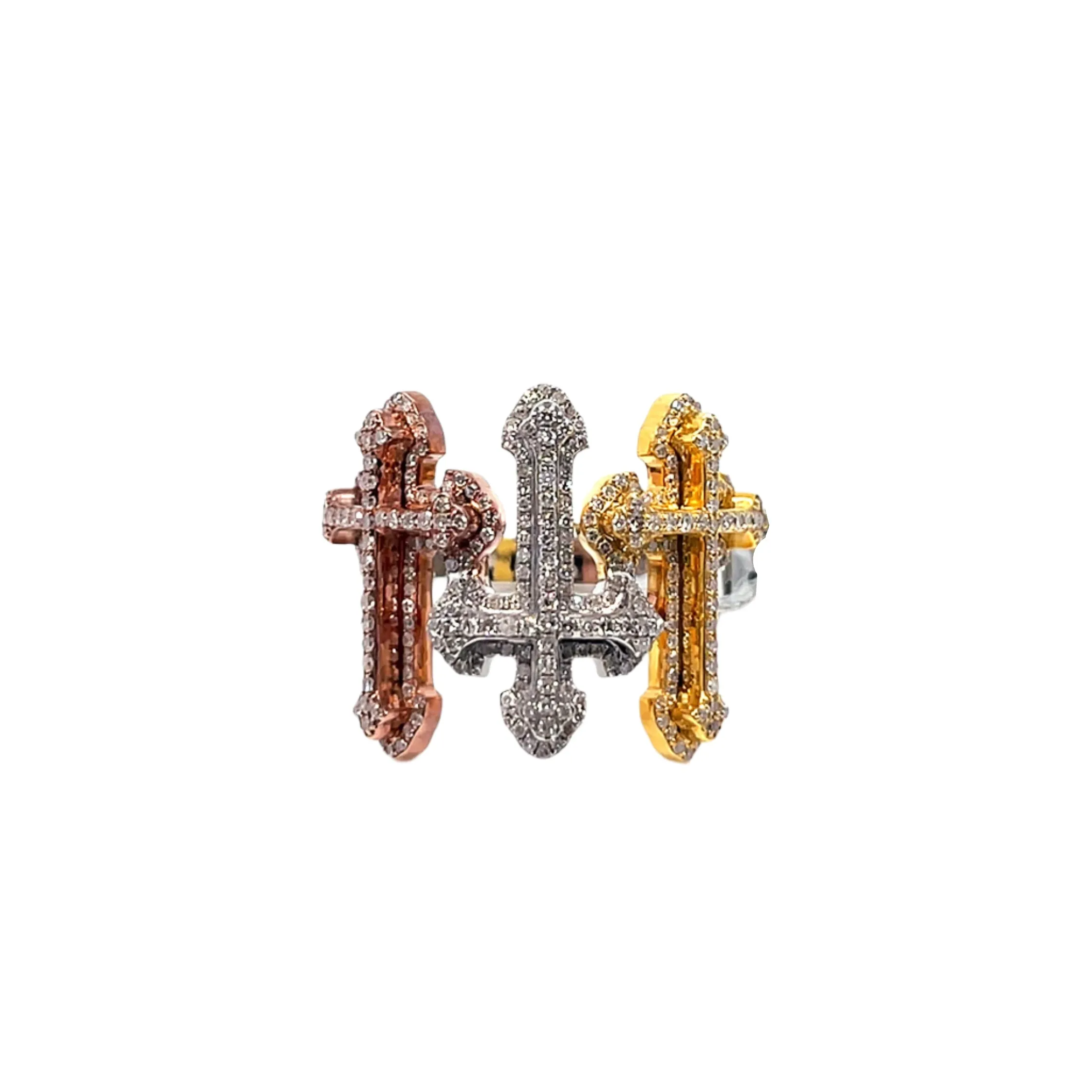 10k Gold-White-Rose 1.29ct Diamonds Three Crosses Ring - CSR29657