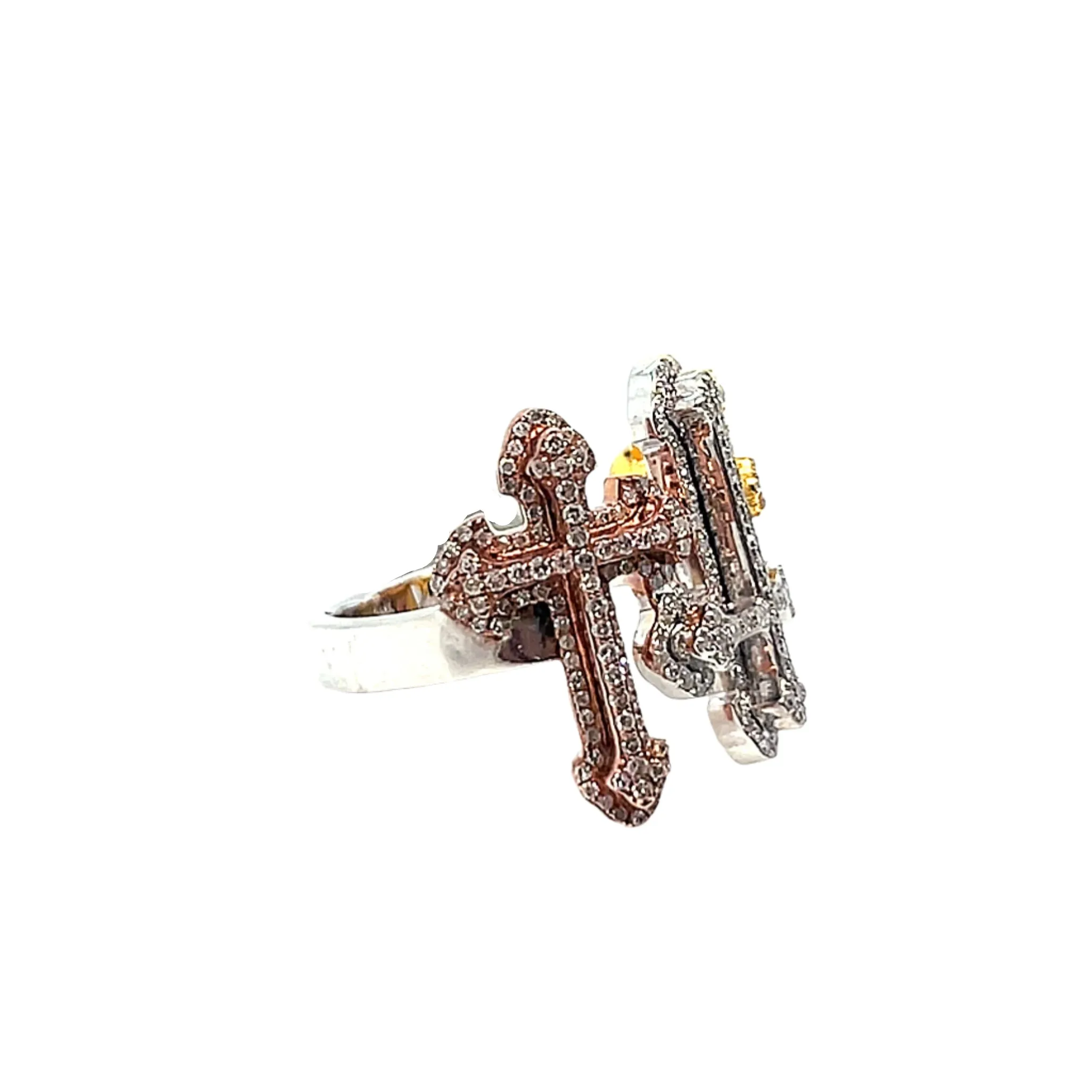 10k Gold-White-Rose 1.29ct Diamonds Three Crosses Ring - CSR29657