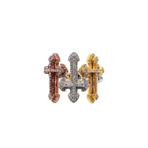 10k Gold-White-Rose 1.29ct Diamonds Three Crosses Ring - CSR29657