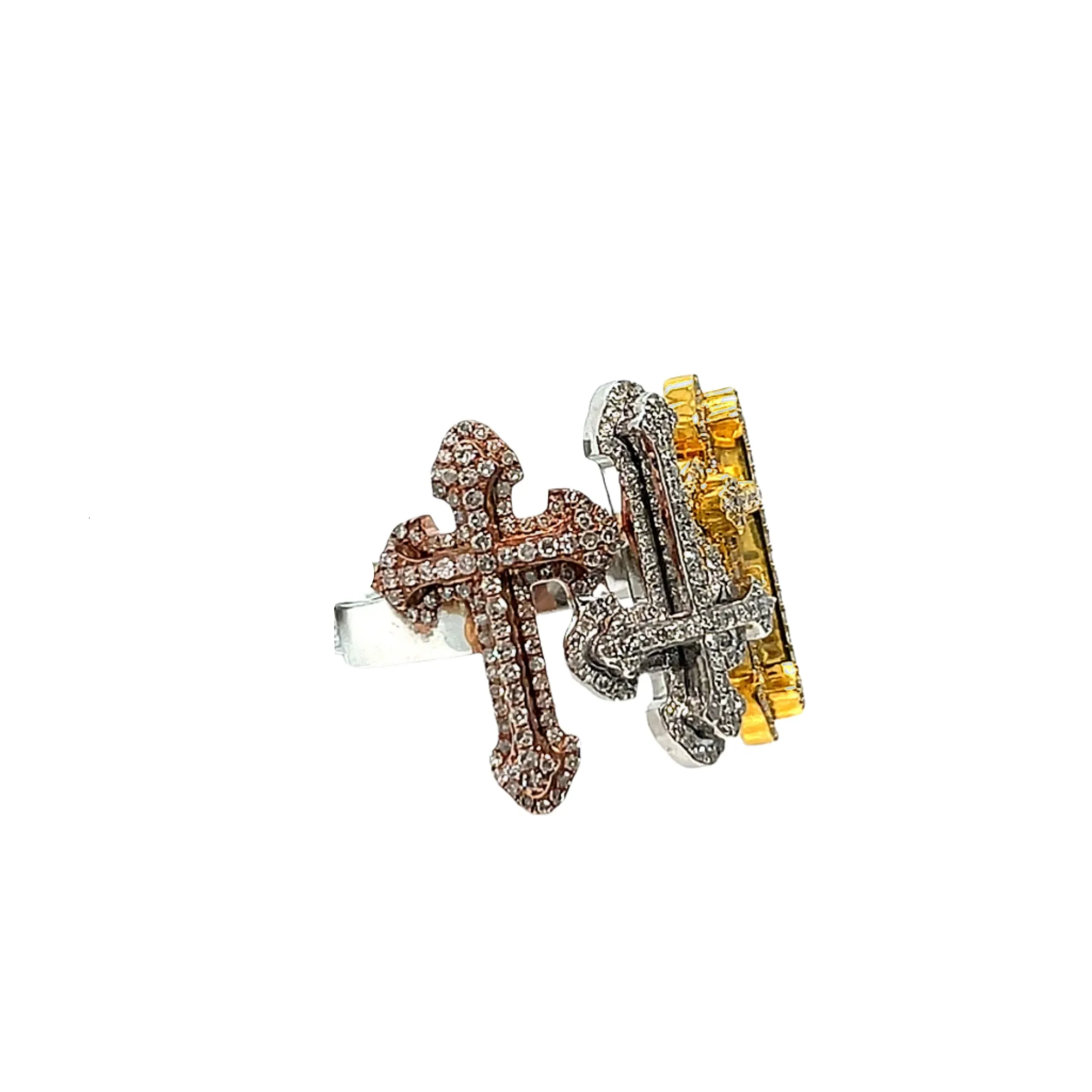 10k Gold-White-Rose 1.29ct Diamonds Three Crosses Ring - CSR29657