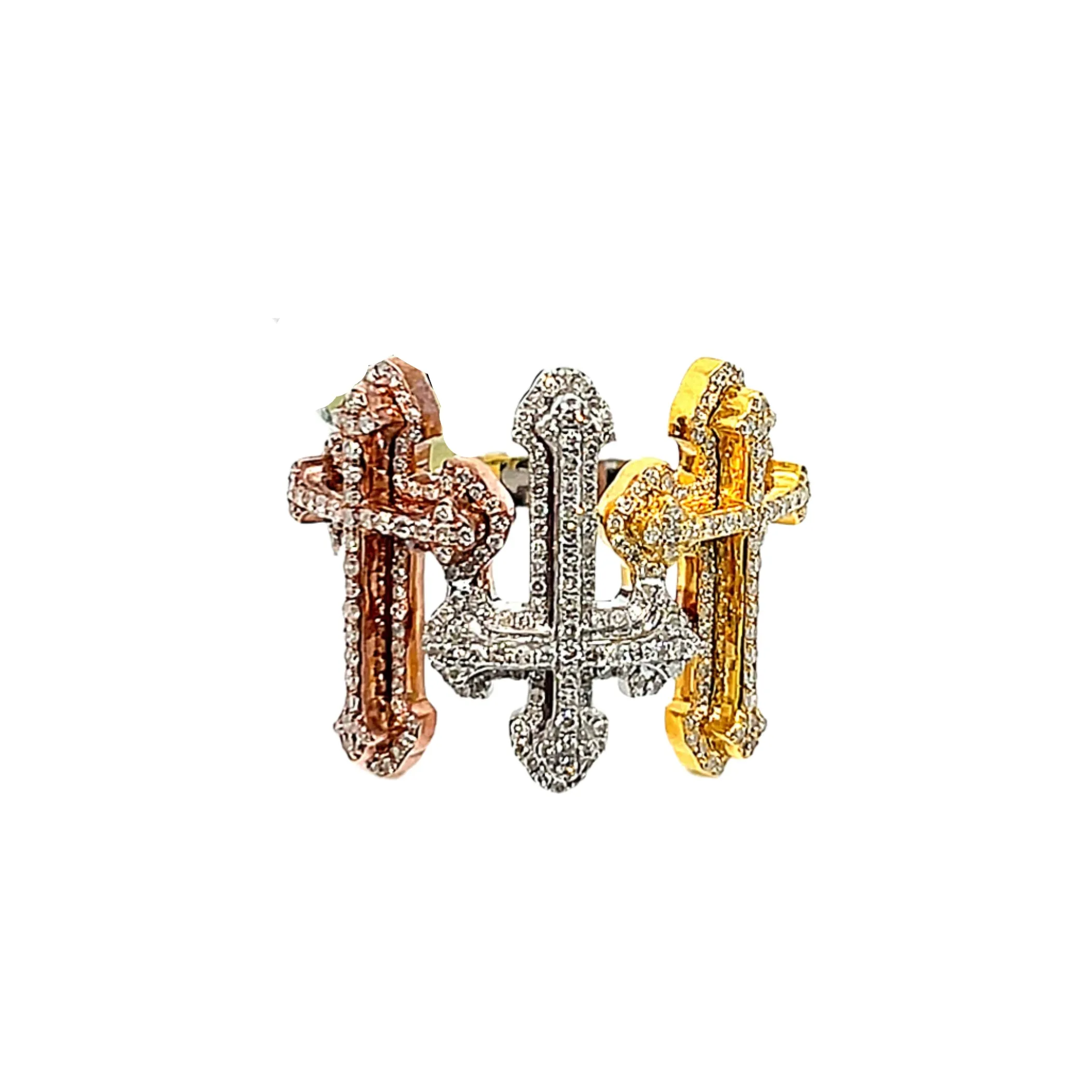 10k Gold-White-Rose 1.29ct Diamonds Three Crosses Ring - CSR29657