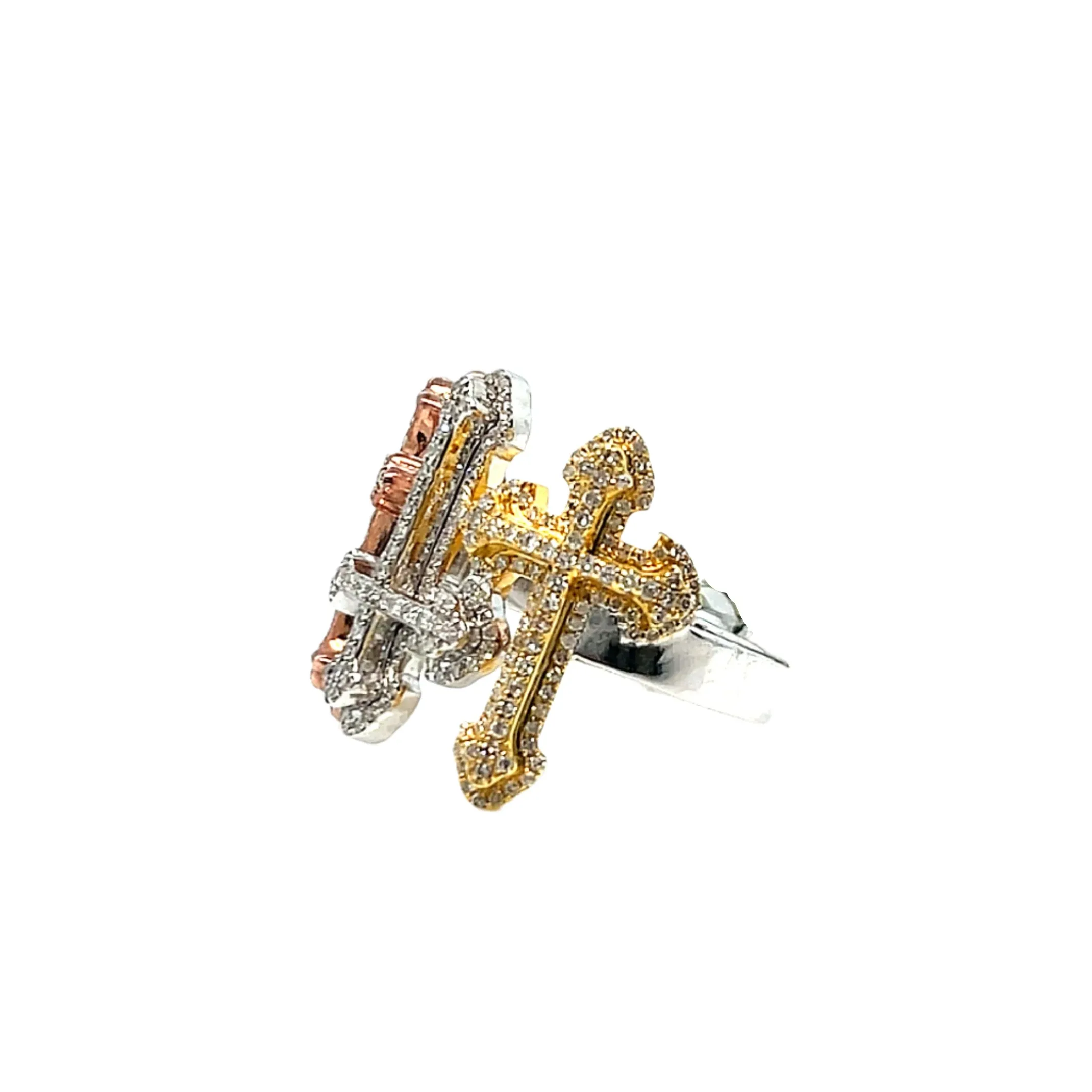 10k Gold-White-Rose 1.29ct Diamonds Three Crosses Ring - CSR29657