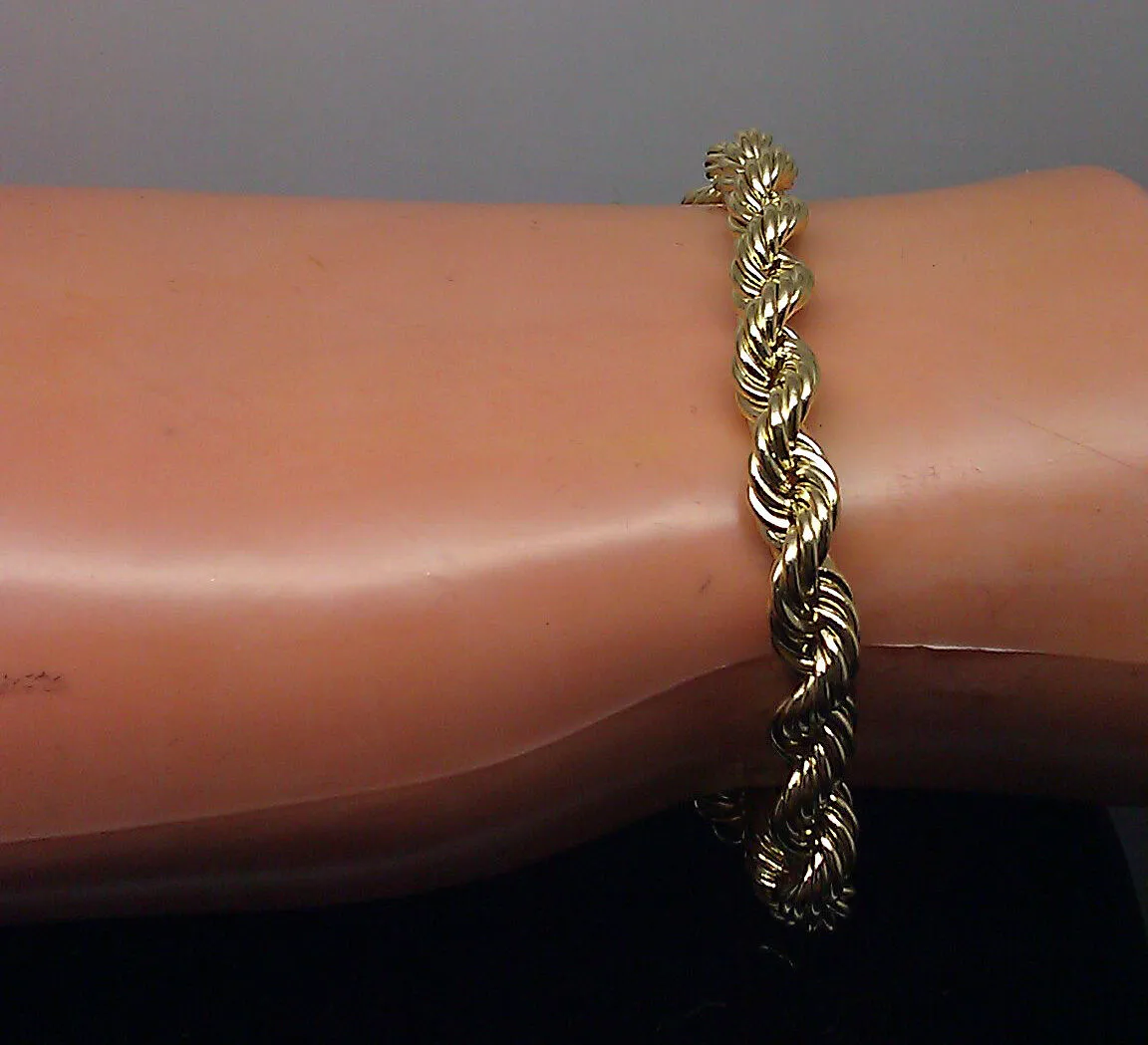 10K Men's Yellow Gold Rope Bracelet 6mm 7.5 Inches LOBSTER LOCK