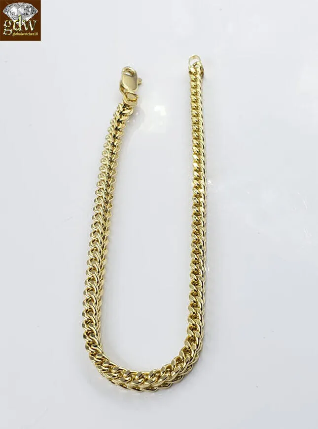 10k Yellow Gold Franco Bracelet 4mm 7.5" Inch Men Women Rope Cuban Link