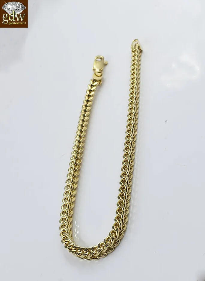 10k Yellow Gold Franco Bracelet 4mm 7.5" Inch Men Women Rope Cuban Link