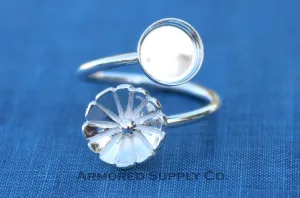 10mm Silver Flower Wrap Adjustable Bezel Cup Ring blank