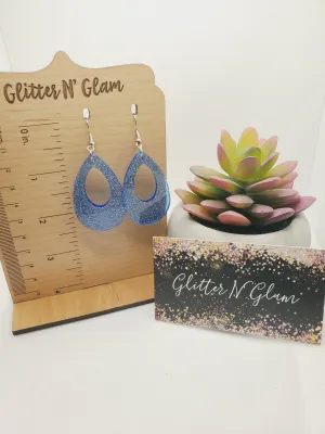 1251 Blue with Glitter Resin Open Teardrop Dangle Earrings