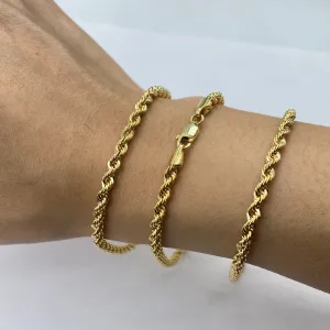 14K 3.5MM Rope Chain Bracelet 8"