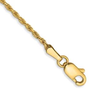 14K 9 inch 1.3mm Diamond-cut Solid Machine Made Rope with Lobster Clasp Anklet