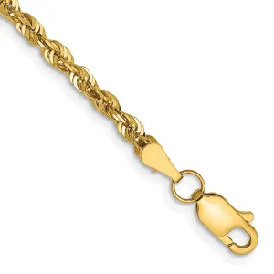 14K 9 inch 2.75mm Extra Light Diamond-cut Rope with Lobster Clasp Anklet