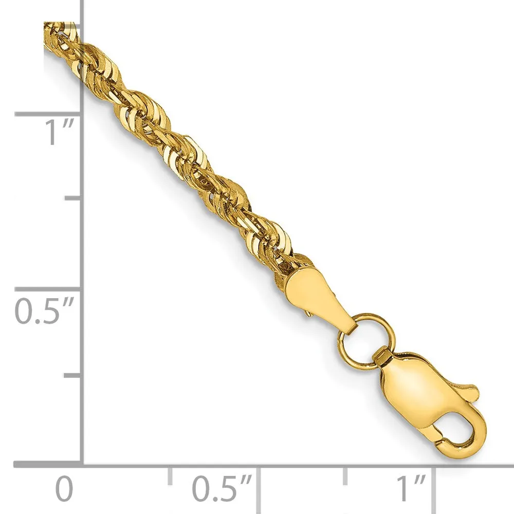 14K 9 inch 2.75mm Extra Light Diamond-cut Rope with Lobster Clasp Anklet