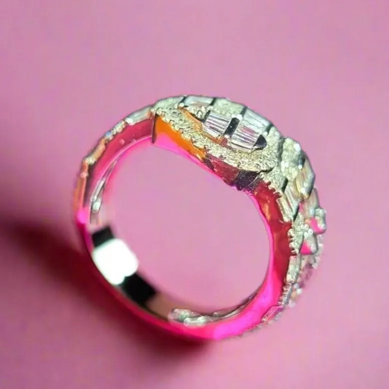 14k Baguette Gold and Diamond Bangle Ring SR26558