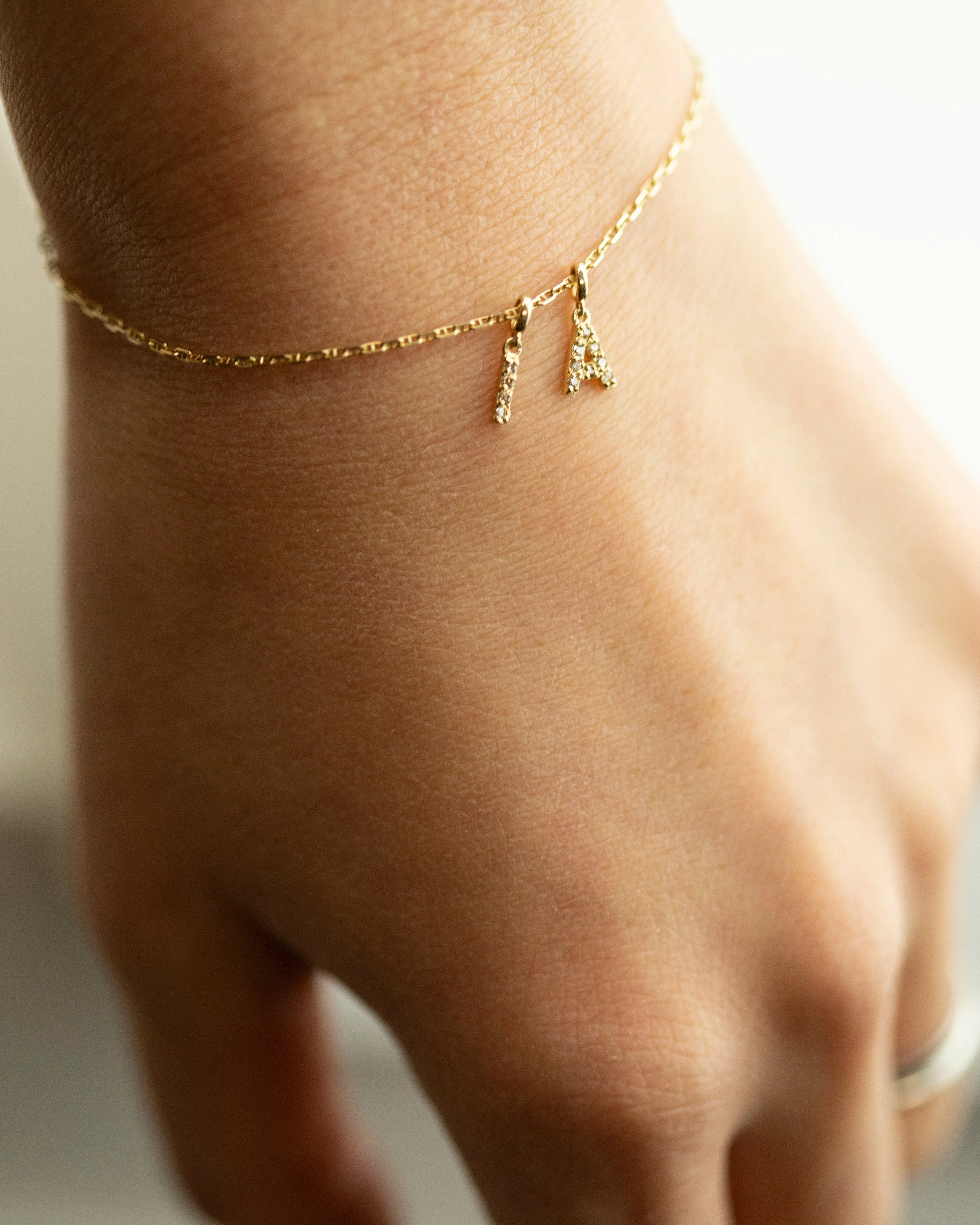 14k Genuine Diamond Initial Bracelet