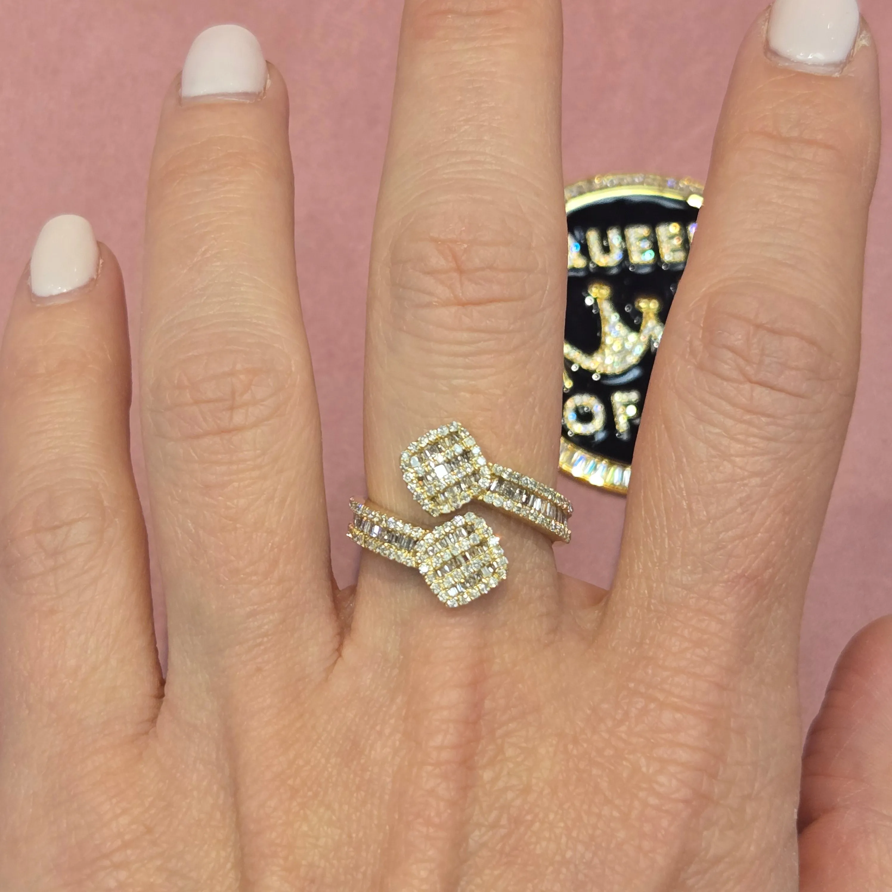 14k Gold 1.12ct Baguette Natural Diamonds Double Square Ring - EXRG2092