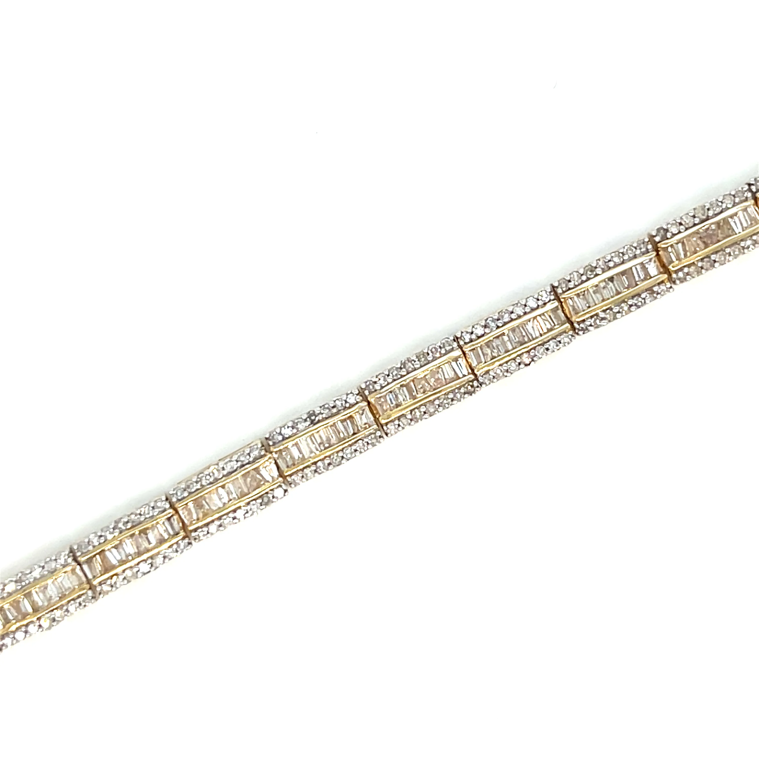 14k Gold 5mm Squares 3.75ct Baguette Natural Diamond 7" Bracelet - out505