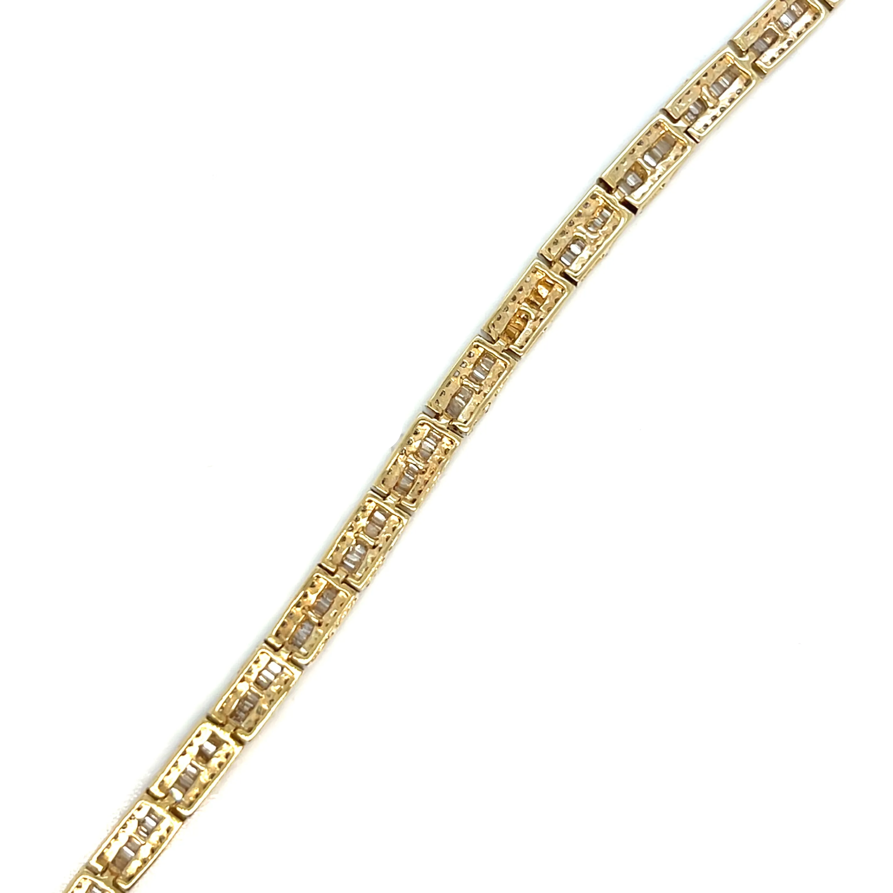 14k Gold 5mm Squares 3.75ct Baguette Natural Diamond 7" Bracelet - out505