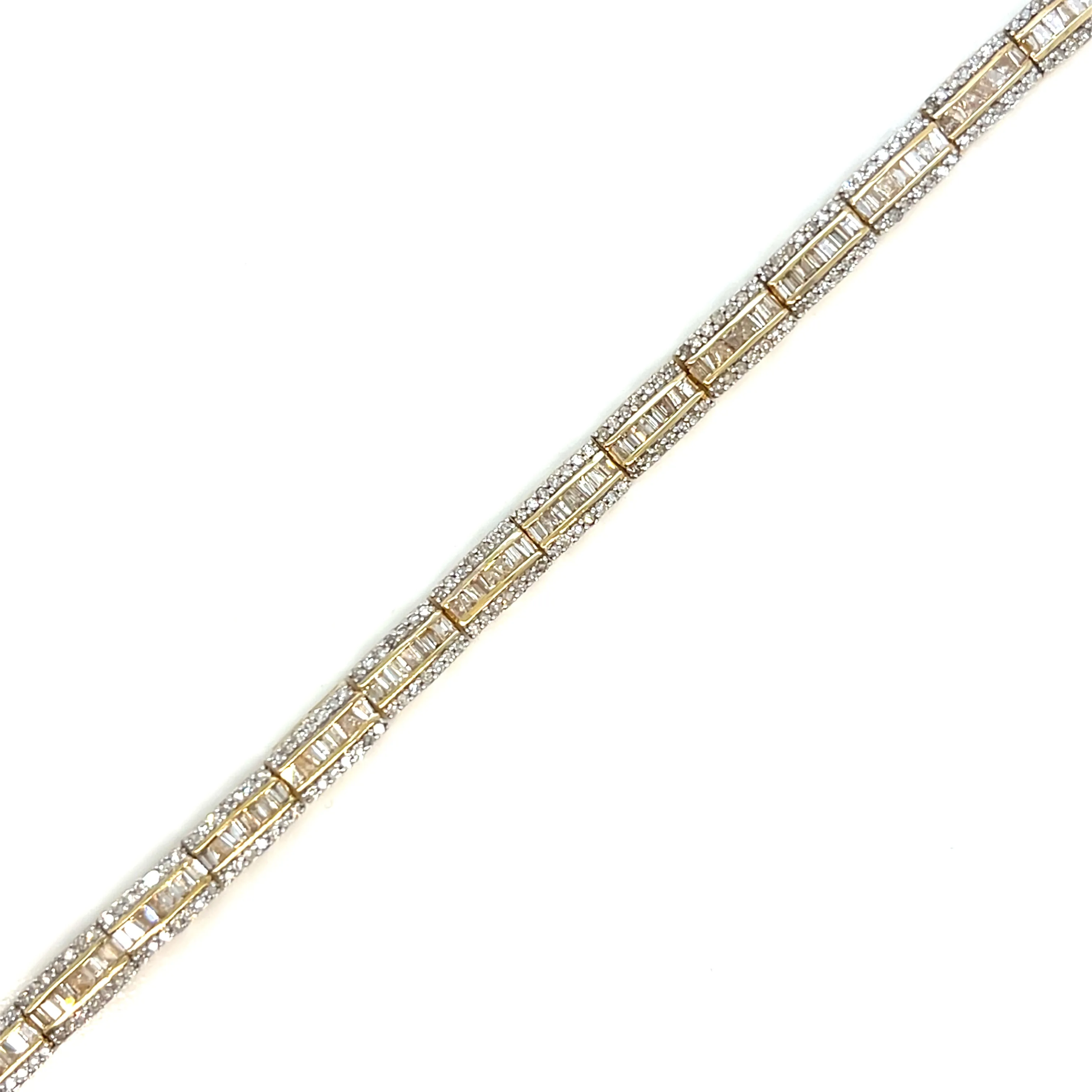 14k Gold 5mm Squares 3.75ct Baguette Natural Diamond 7" Bracelet - out505