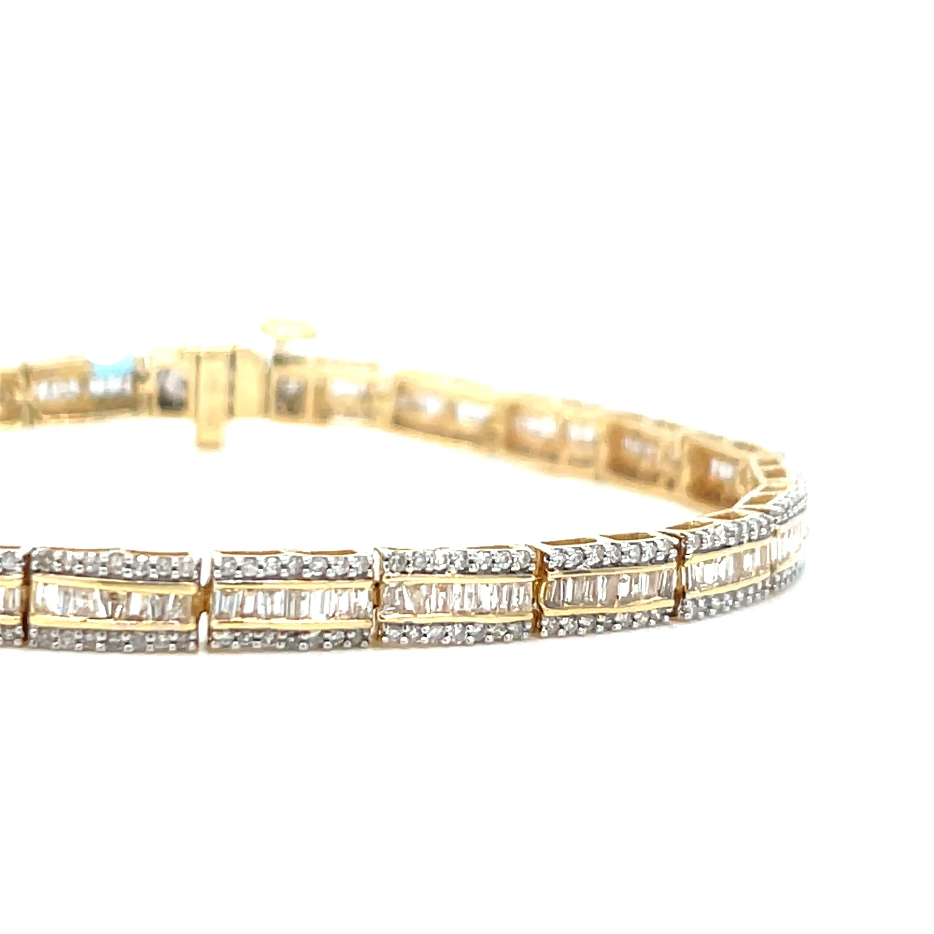 14k Gold 5mm Squares 3.75ct Baguette Natural Diamond 7" Bracelet - out505