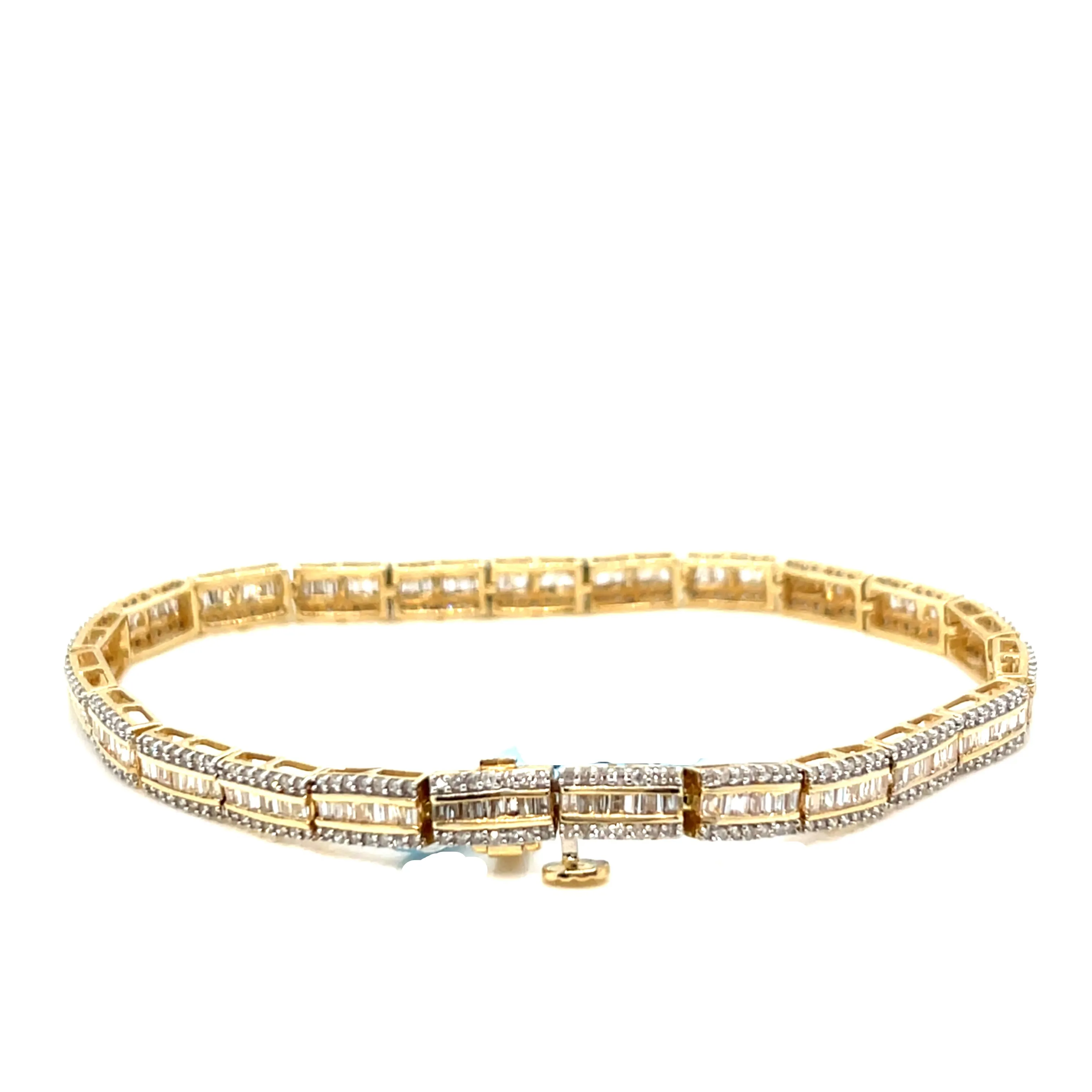 14k Gold 5mm Squares 3.75ct Baguette Natural Diamond 7" Bracelet - out505
