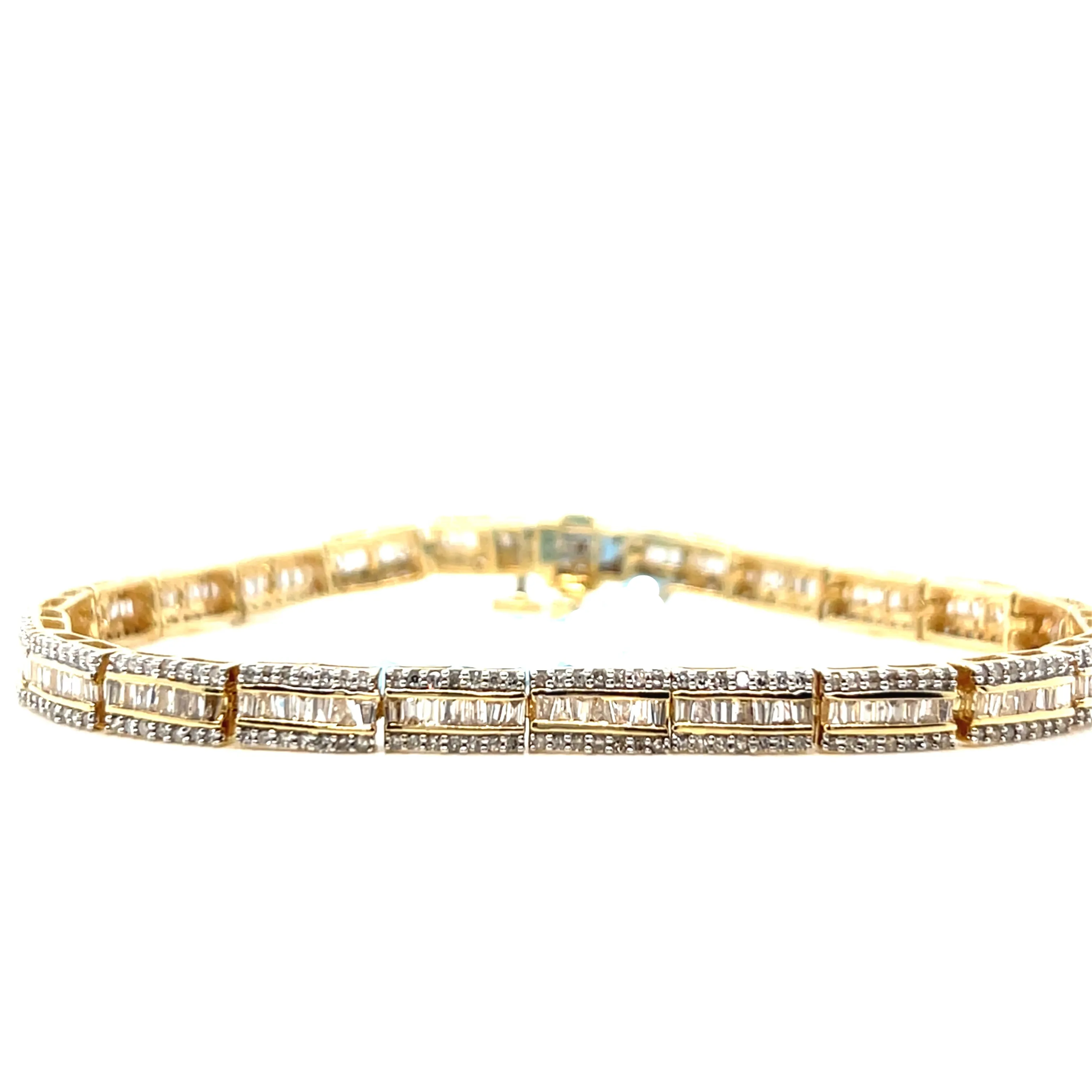 14k Gold 5mm Squares 3.75ct Baguette Natural Diamond 7" Bracelet - out505