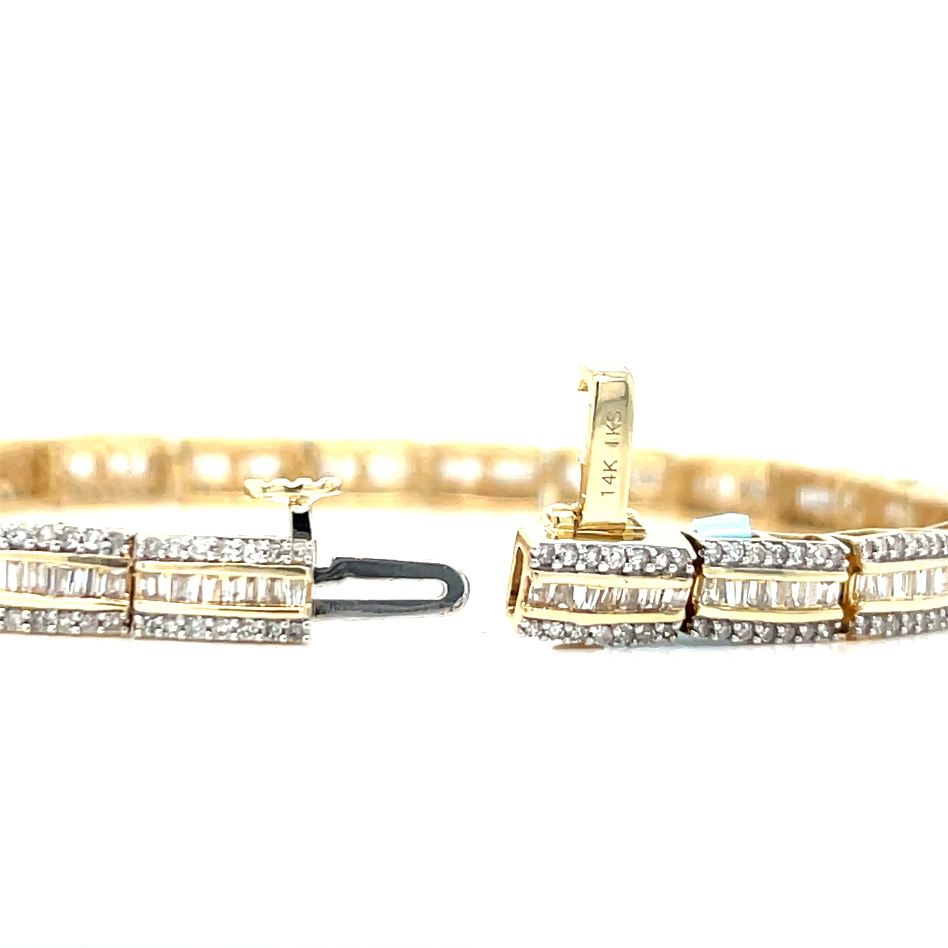 14k Gold 5mm Squares 3.75ct Baguette Natural Diamond 7" Bracelet - out505