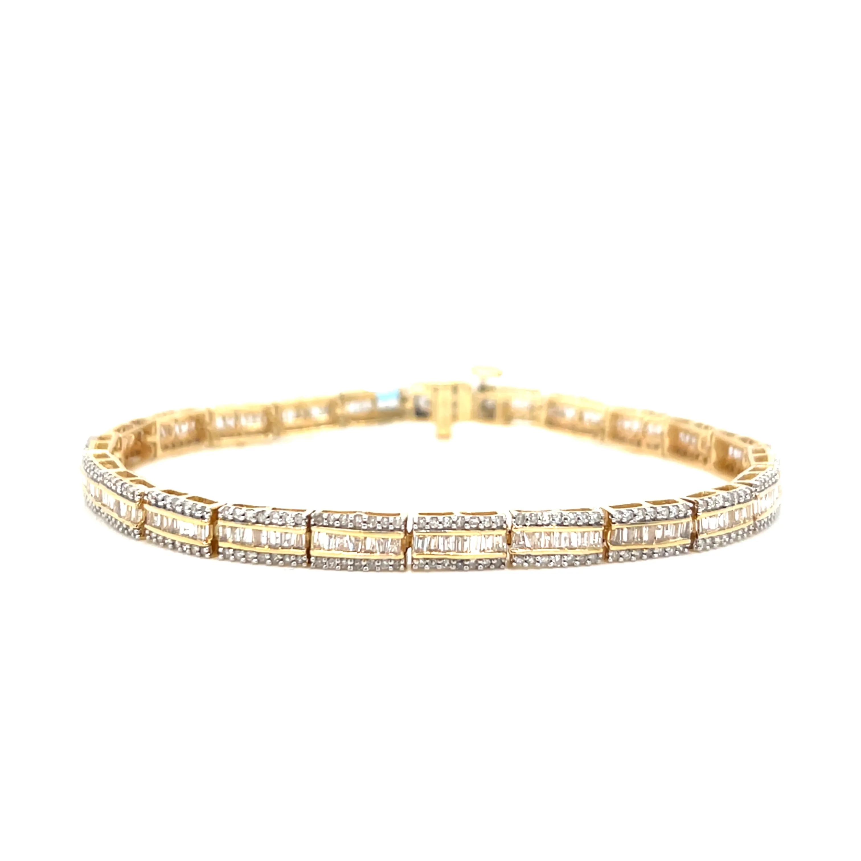 14k Gold 5mm Squares 3.75ct Baguette Natural Diamond 7" Bracelet - out505