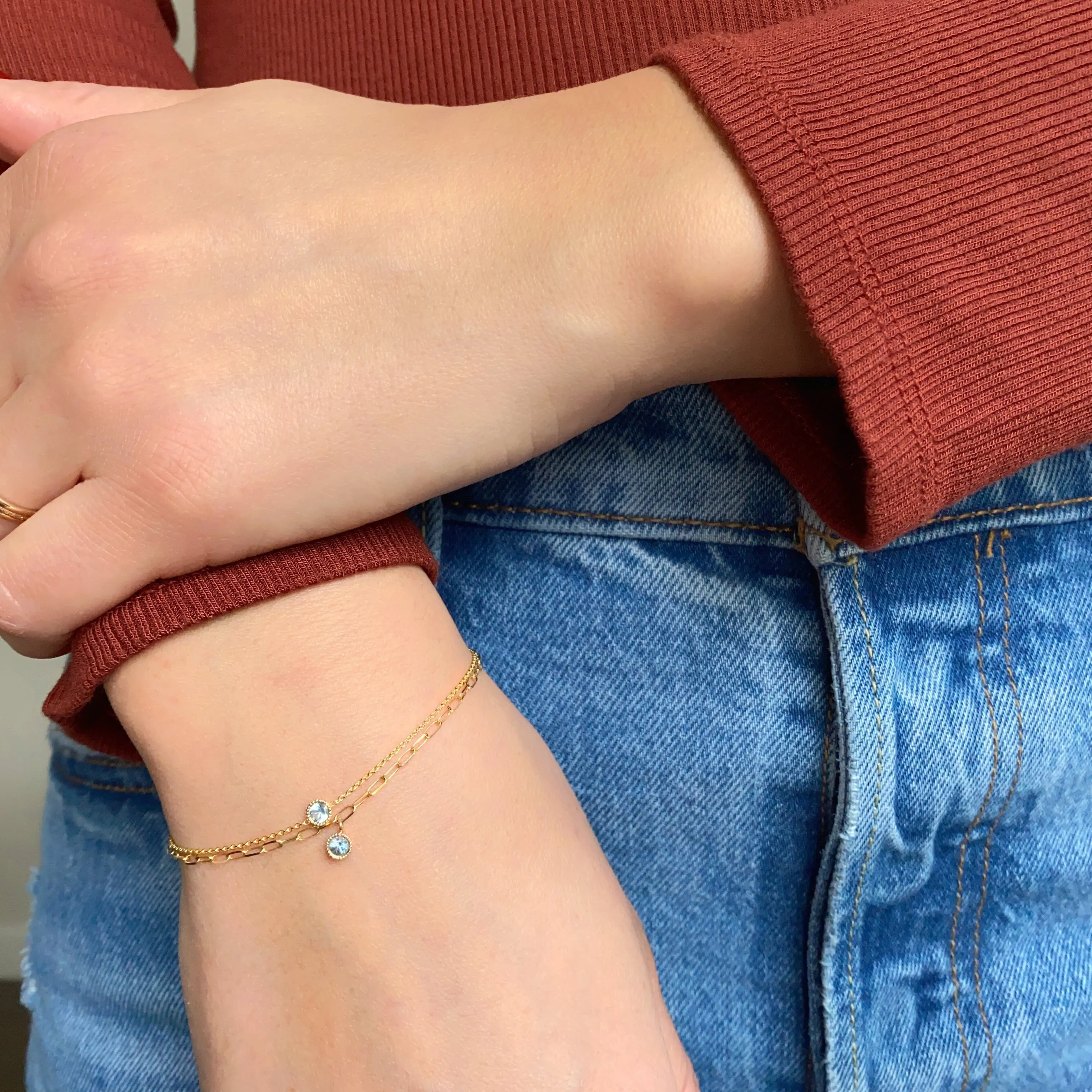 14K Gold Blue Topaz Bezel Bracelet
