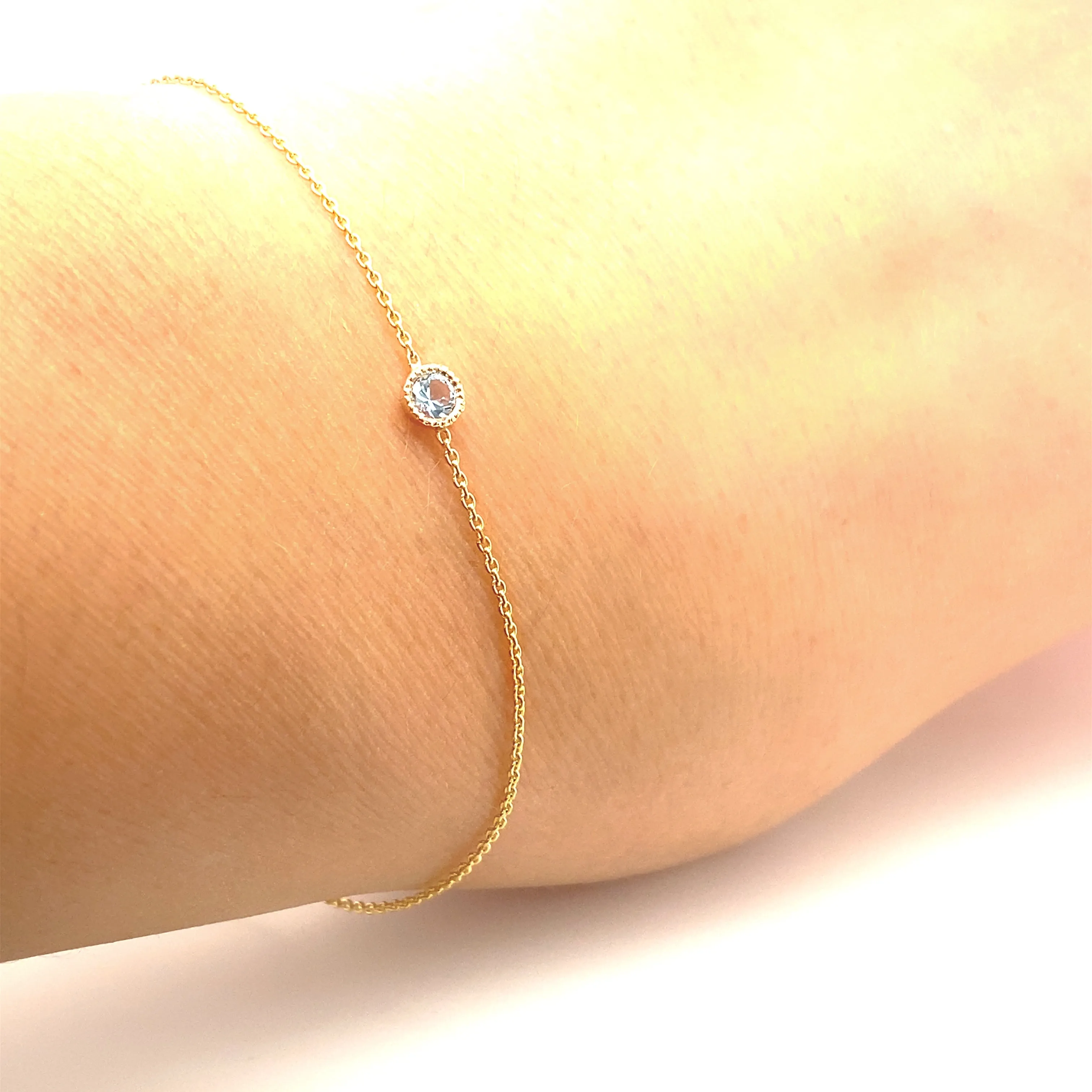 14K Gold Blue Topaz Bezel Bracelet