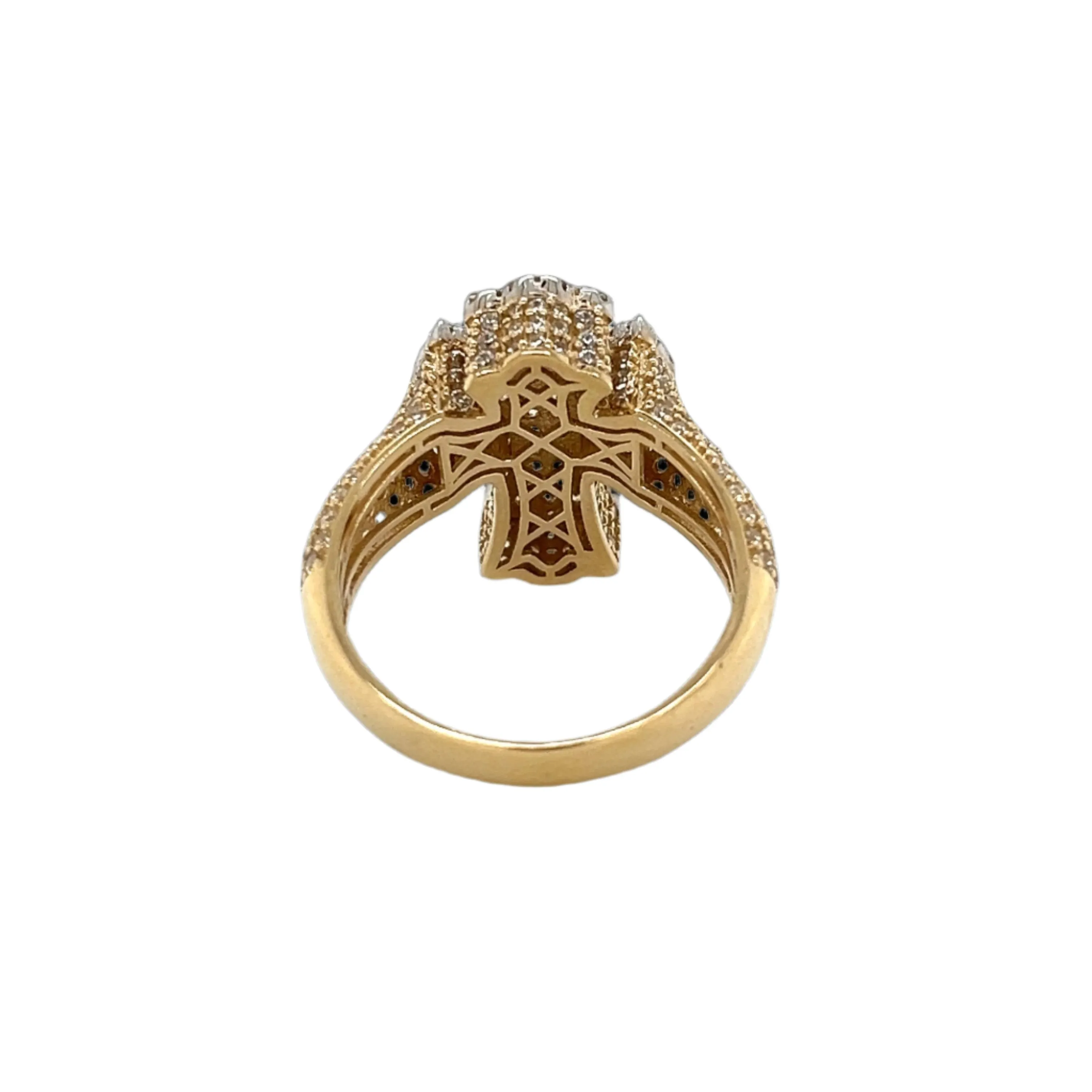 14K Gold Cross 3D Ring W/ CZ