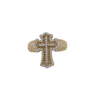 14K Gold Cross 3D Ring W/ CZ