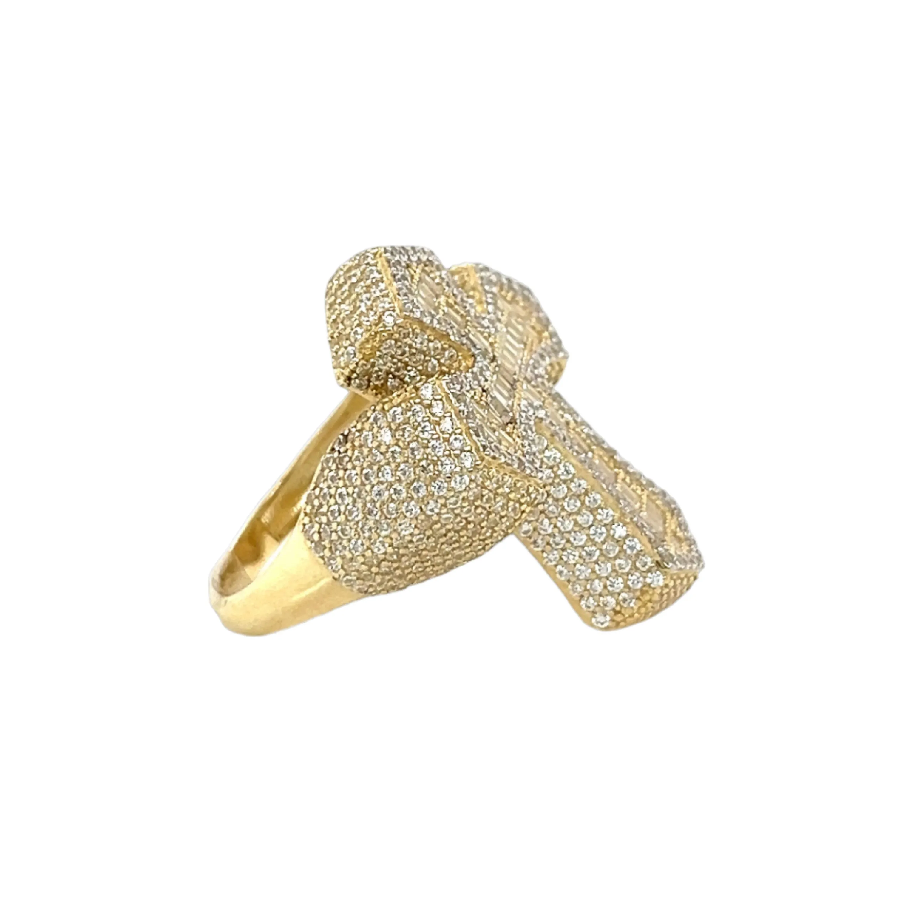 14K Gold CZ Baguette Cross Ring