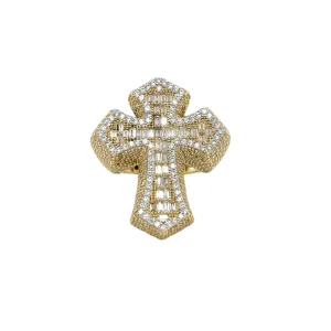 14K Gold CZ Baguette Cross Ring