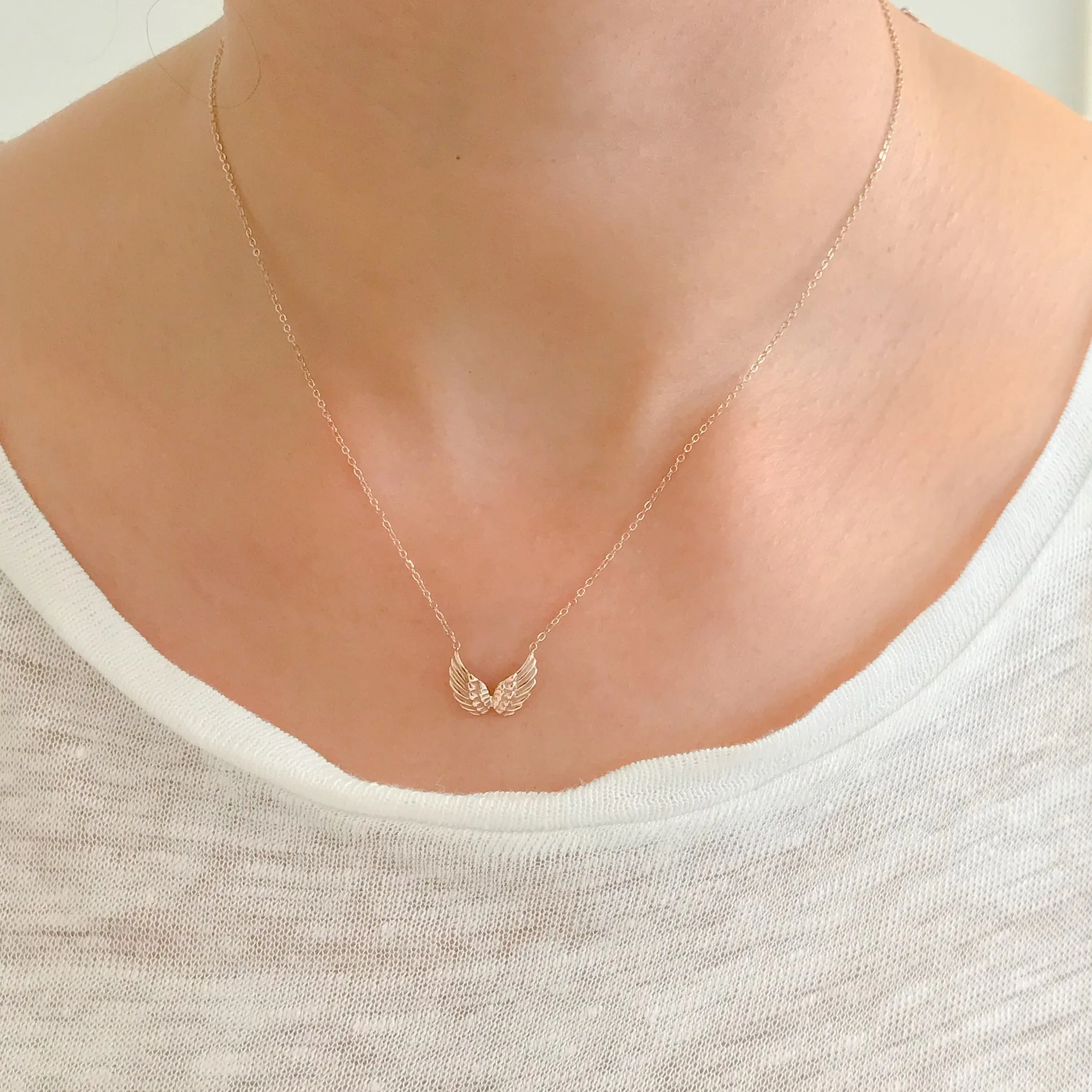14K Gold Double Wing Necklace